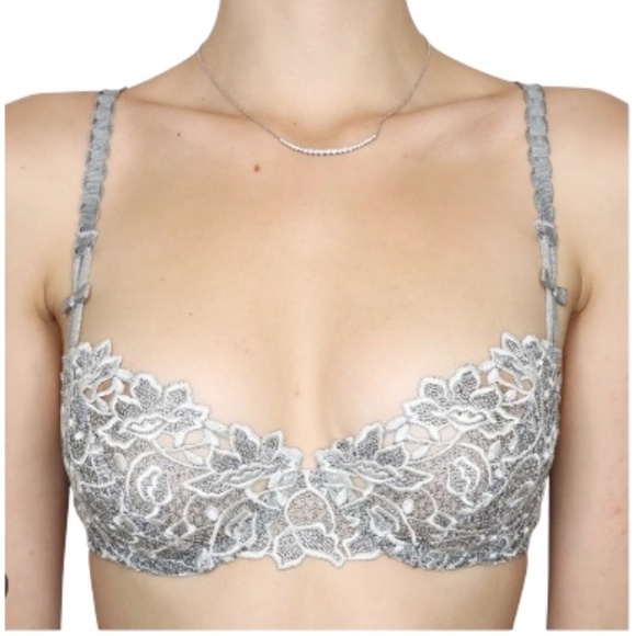 Barbara Paris grey white embroidered lace underwire bra 34 B - Picture 3 of 12